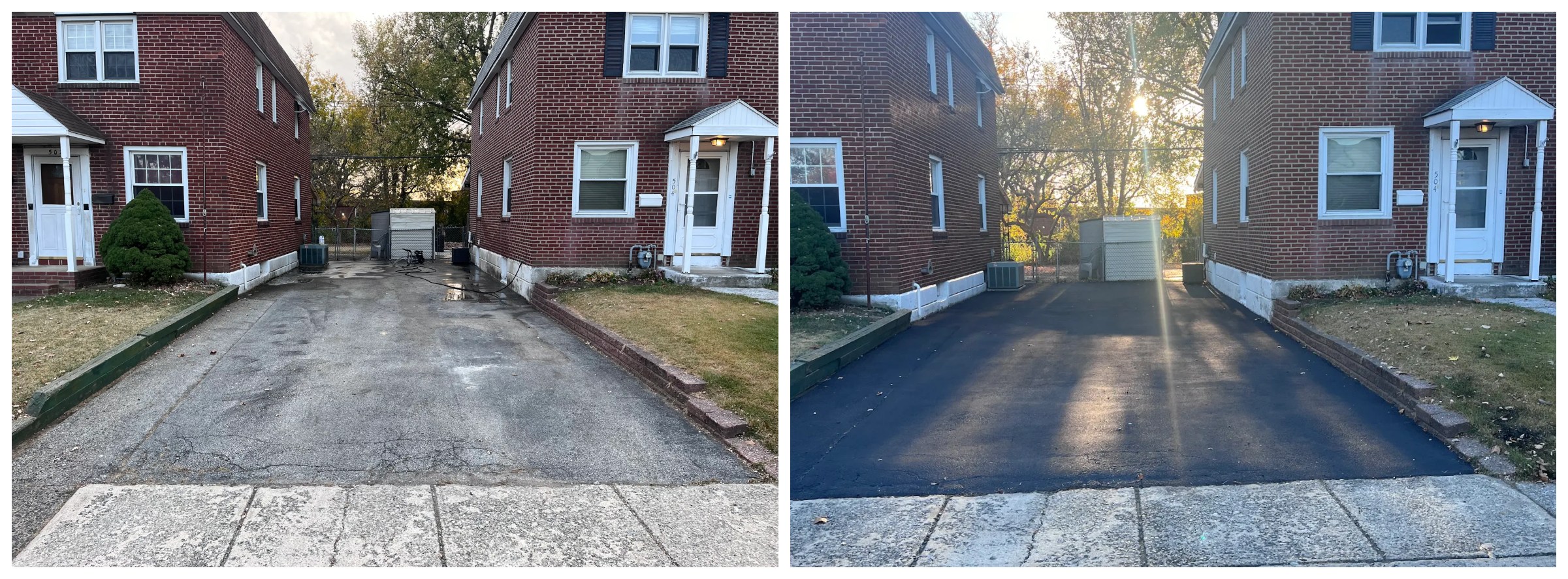 before and after driveway sealcoating.